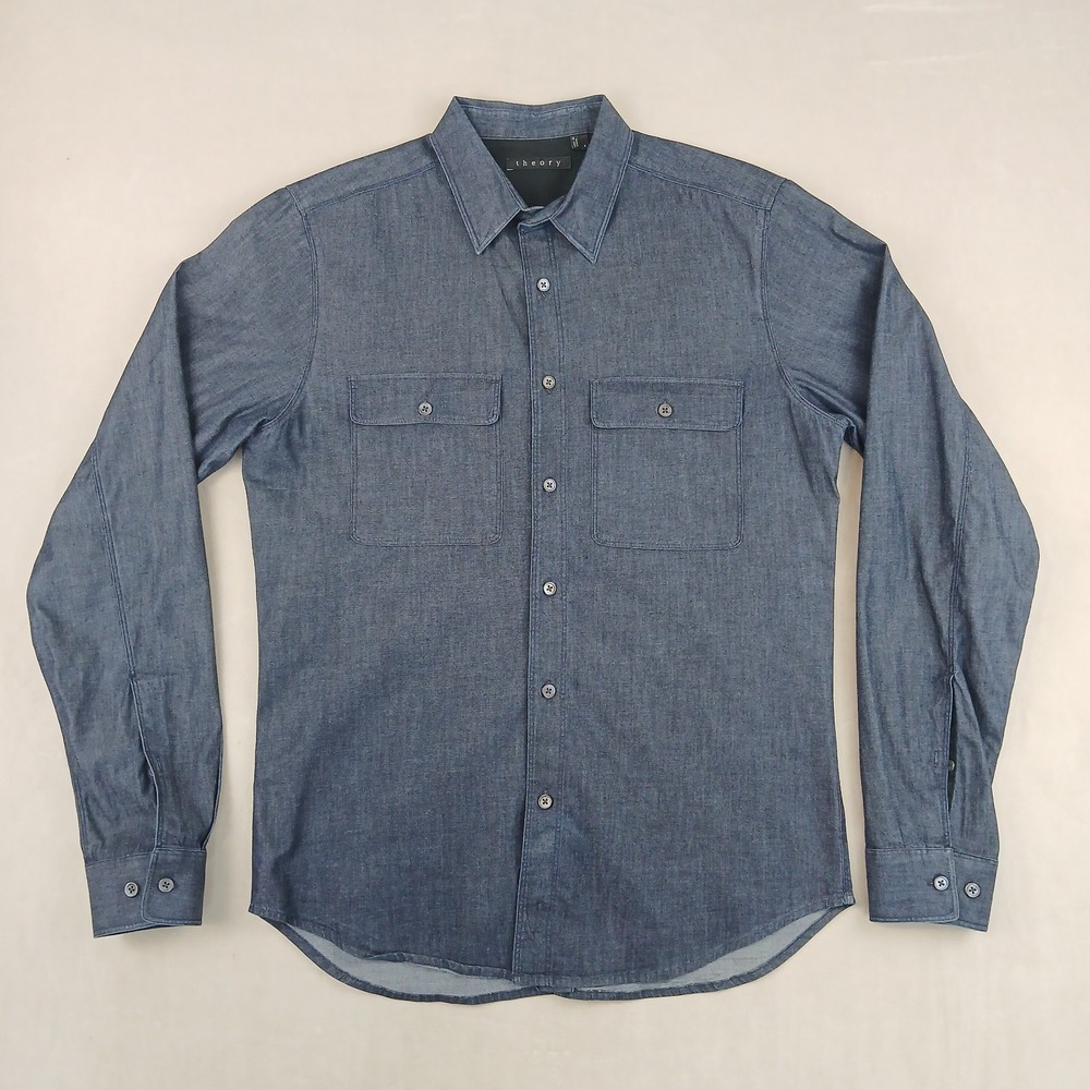 Theory Small Mens Shirt Chambray Slim 20x27 Long Sleeve Button Up